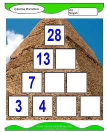 okul öncesi çocuklar için Çıkarma Pramidi çalışma sayfaları
